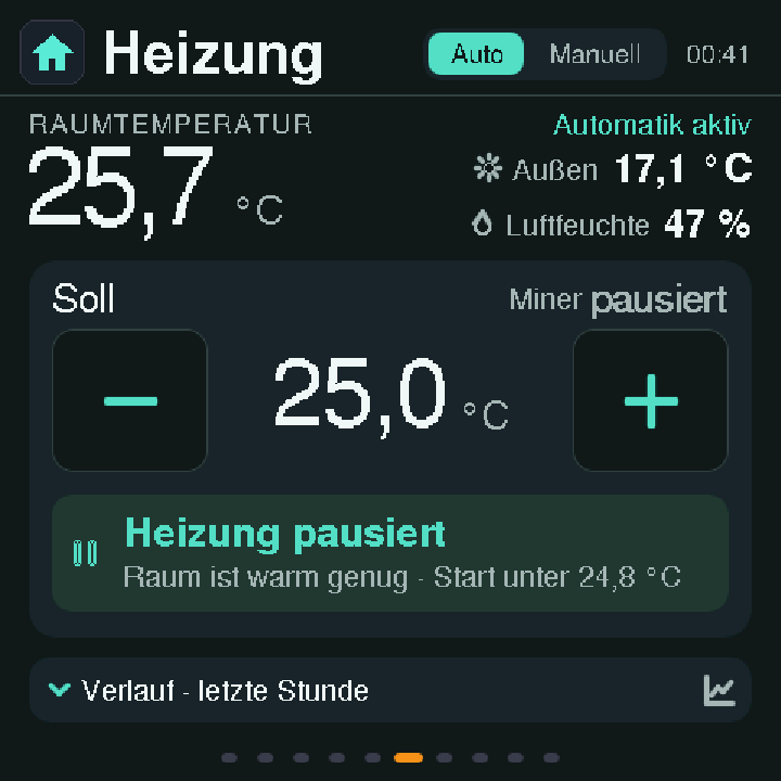 Heizungsseite mit Raumtemperatur