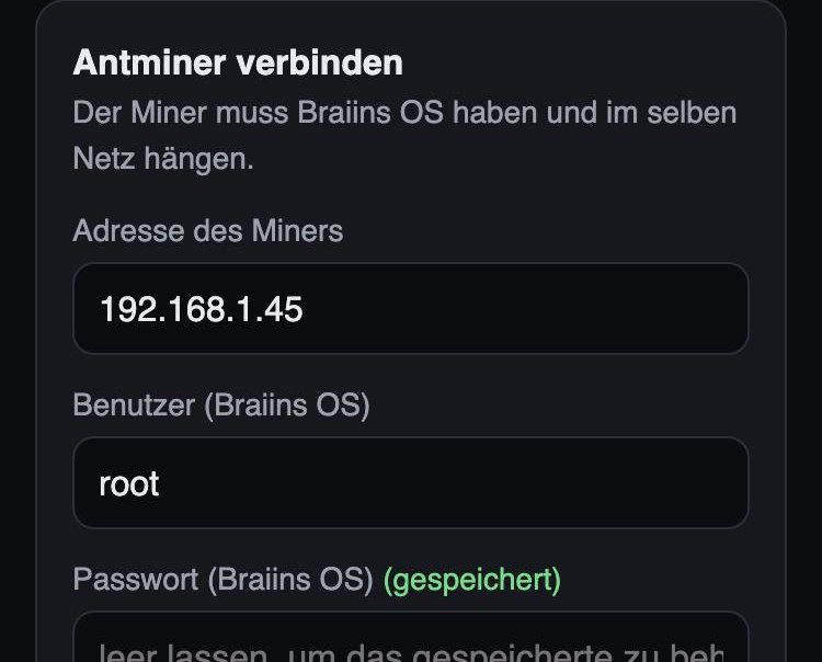 Webinterface: Antminer verbinden